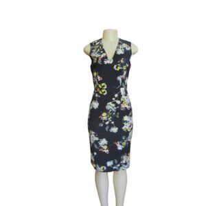 Erdem England Black Floral Sleeveless Fitted Dress Size 4